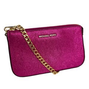 Michael Kors Jet Set Travel Metallic Hot Pink Gold Chain Pochette Bag Purse